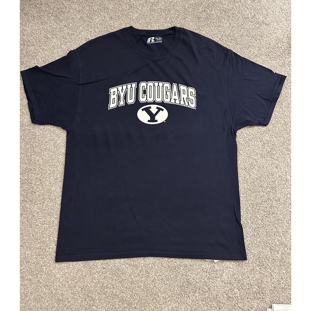 Russell‎ Athletic BYU Cougars T-Shirt Mens XL Navy Blue Excellent Graphic Tee